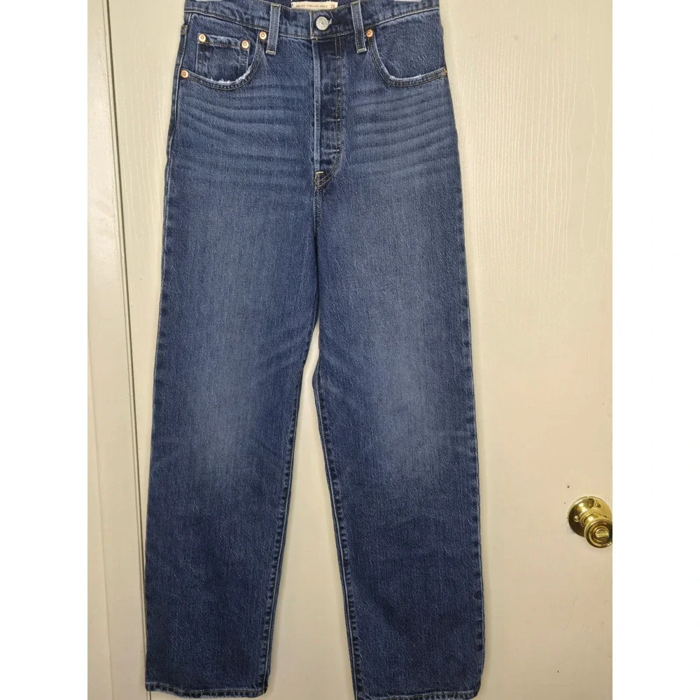 Levis Ribcage Straight Ankle Jeans Blue Denim High Rise Button Fly Mens 26